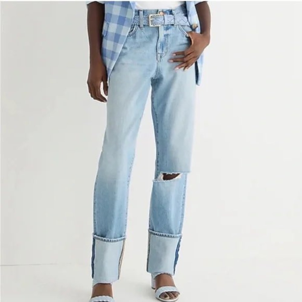 J.Crew Slouchy Boyfriend Jeans Light Wash Distressed Cuffed Denim Size 27 s1